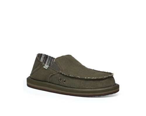 Sanuk Mens Vagabond Soft Top Hemp Collapsible Heel Olive Shoes | NIGETM085